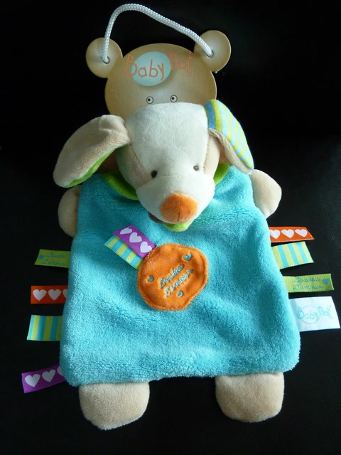 *. Doudou Plat  Baby Nat D'amour Chien Bleu Orange Vert Etiquettes Neuf*