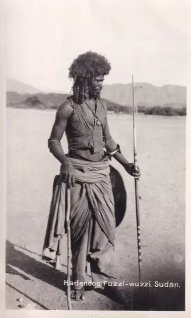 Original 1947 RPPC Photo FUZZI WUZZI NATIVE WARRIOR SPEAR SHIELD SUDAN 0103