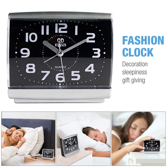 thumbnail image 2 of Silent Quartz Alarm Clock - Battery Operated With Snooze, Small Black Bedside Clock 2 of 5