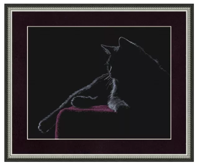 Cat On A Sofa Silhouette Counted Cross Stitch Kit Black Aida