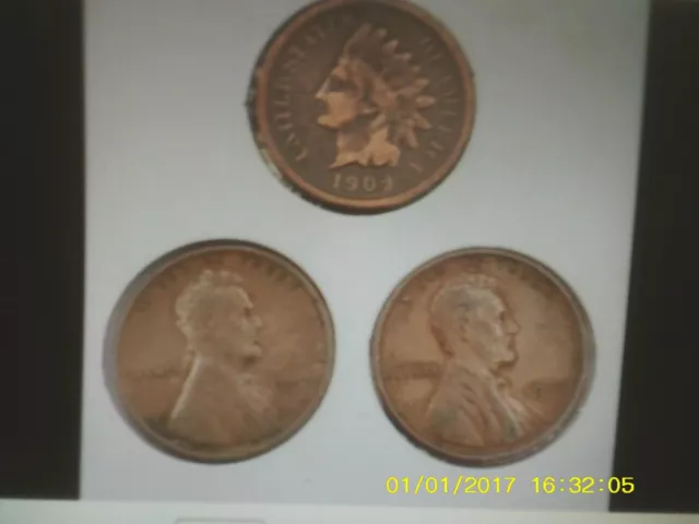 1909 Indian Head Penny 1909P/1909 Vdb Lincoln Wheats 3 Coins 1 Price For All 3 ?