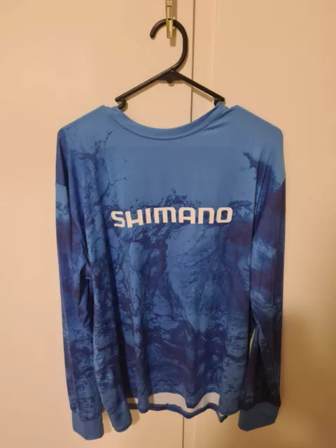 SHIMANO MENS BLUE Breathable Graphic Print Fishing Shirt Size L $49.99 -  PicClick AU