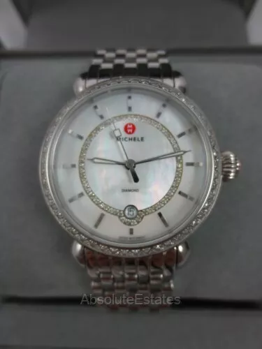 Michele CSX 36 Elegance Silver Diamond MOP Watch MWW03T000035 Refurb + Box