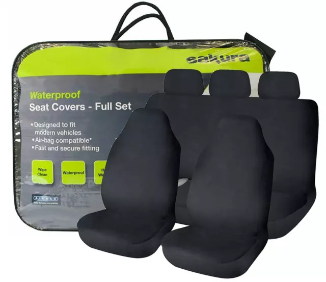 Sakura Full Set Universal Black Waterproof Durable Car Seat Covers Protectors