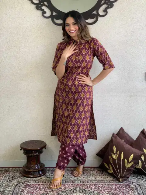 Women's Casual Wear Cotton Kurti Pant Set Indian Designer Salwar Kameez Clothes