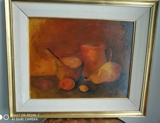 tableau huile peint  sur panneau, Nature morte de Barba 35cmx 45cm