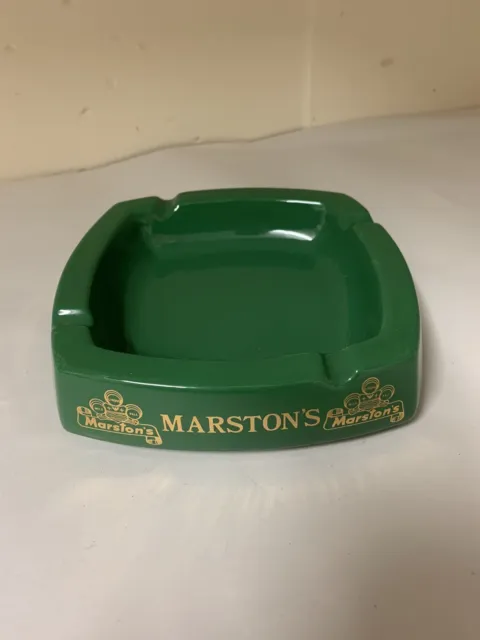 Marstons Brewery Ceramic Ashtray Pub Home Bar Man Cave Beer Lager Gold Print VGC