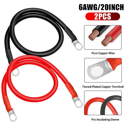 2X 6AWG Gauge Copper Battery Cable 20inch Power Wire 12V Solar/RV/Car/Golf/Auto