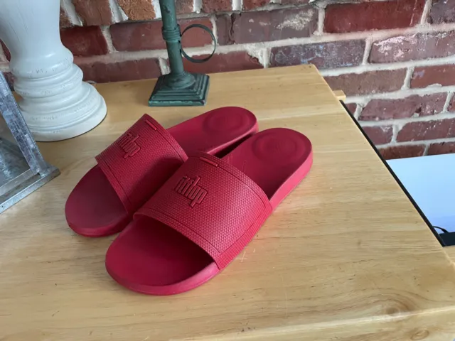 Fitflop Womens Iqushion Red Slip On Pool Slides Shoes 10 Medium (B,M)