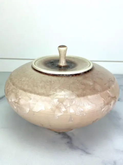 Vtg Studio Art Pottery Lidded Jar Bowl Vessel Urn Crystalline Glaze Pink Signed