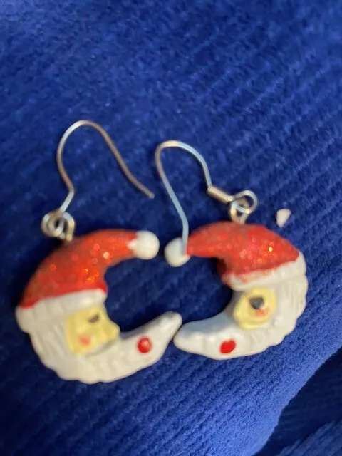 Cresent Moon Shape Santa Face Pre Owned Earnings