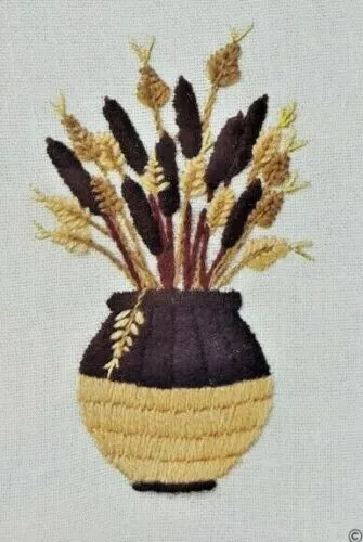 NUEVO 1974 Sunset Designs Cattails & Wheat 283 kit de bordado Crewel 5x7 de colección 6222