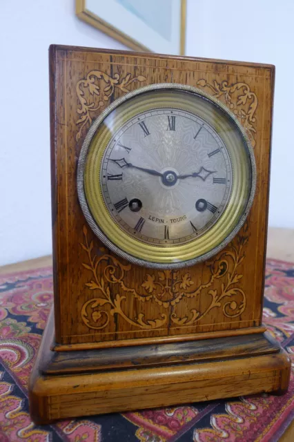 French Clock inlay case- silk suspension - early movement - silvered dial