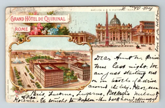 Rome Italy, Grand Hotel du Quirinal Vintage Postcard