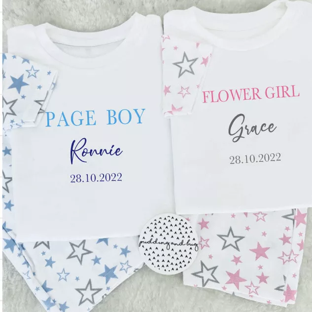 Personalised Page Boy Flower Girl Pyjamas Short Sleeve Pjs Wedding Favour