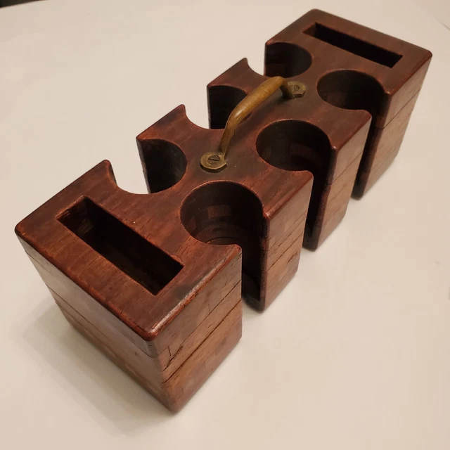 Wooden Poker Chip Holder Antique Brass handle10x3.5x3.5"