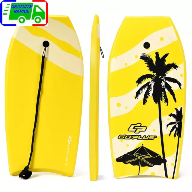 Bodyboard Planche de Surf avec Corde Capacité 60-95kg en XPE et HDPE, 105x51x6cm