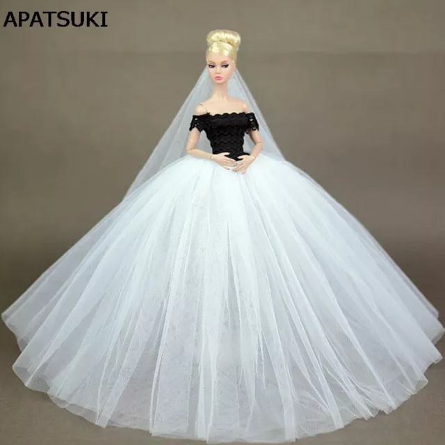 White Lace Wedding Dress for Barbie Doll Princess Evening Party Clothes Dresses