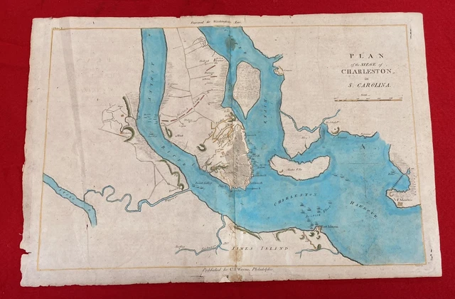 1807 Revolutionary War map Seige of Charleston South Carolina Wayne Authentic