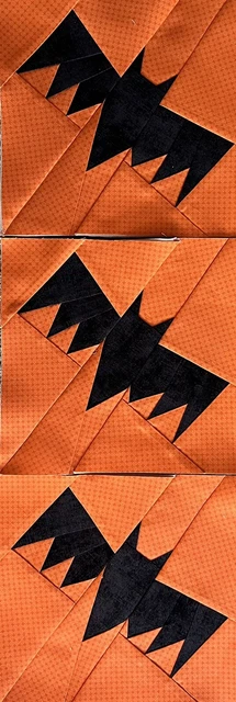 mini bloques de edredón - 3 - bloques de murciélagos de Halloween - ONEDURRQUILTER