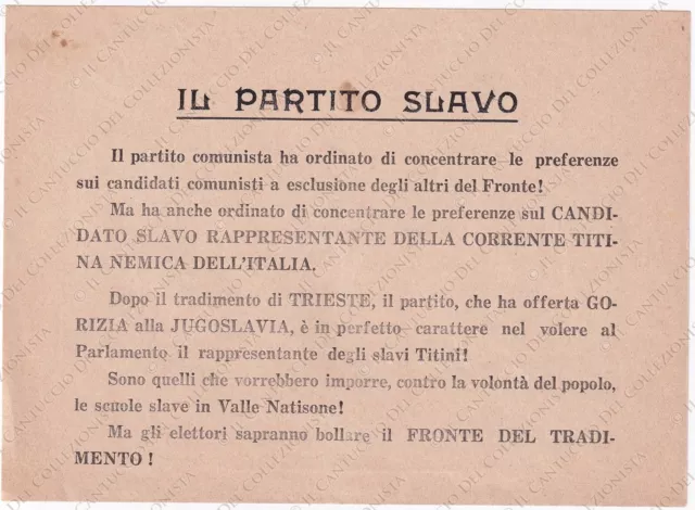 Il Partito Slavo Comunismo propaganda Politica volantino