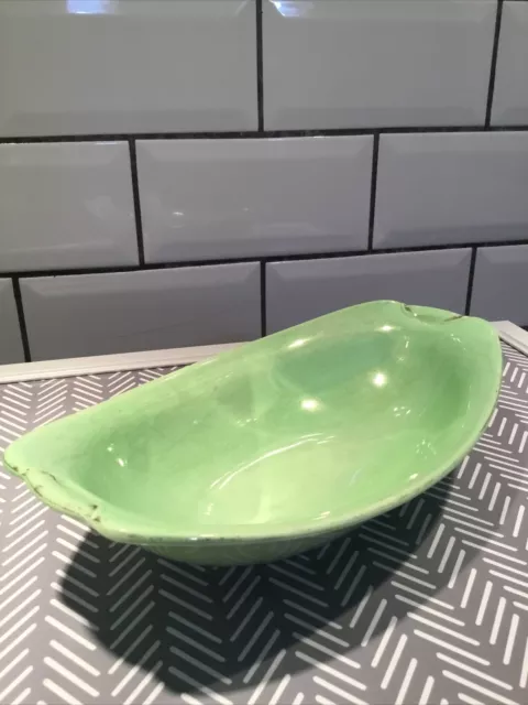 Rare Vintage Art Deco Maling Green Pearl Lustre Ware Oblong Dish 10” x 6”