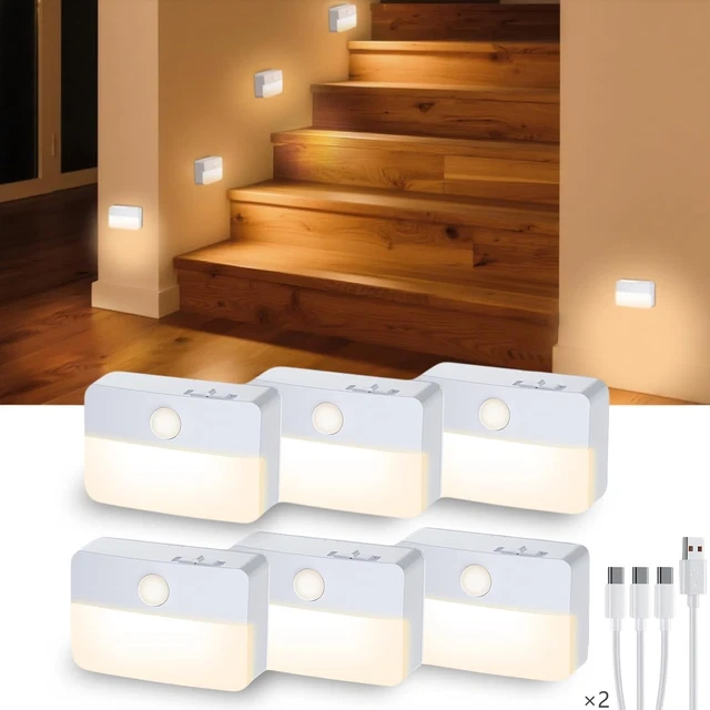 MOTION SENSOR NIGHT Light Rechargeable LED Stick-On Warm White 6 Pack £ ...