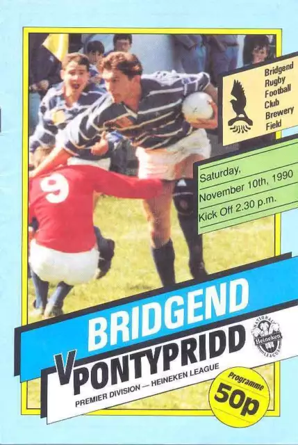 BRIDGEND v PONTYPRIDD 10 Nov 1990 RUGBY PROGRAMME 1st LEAGUE SEASON