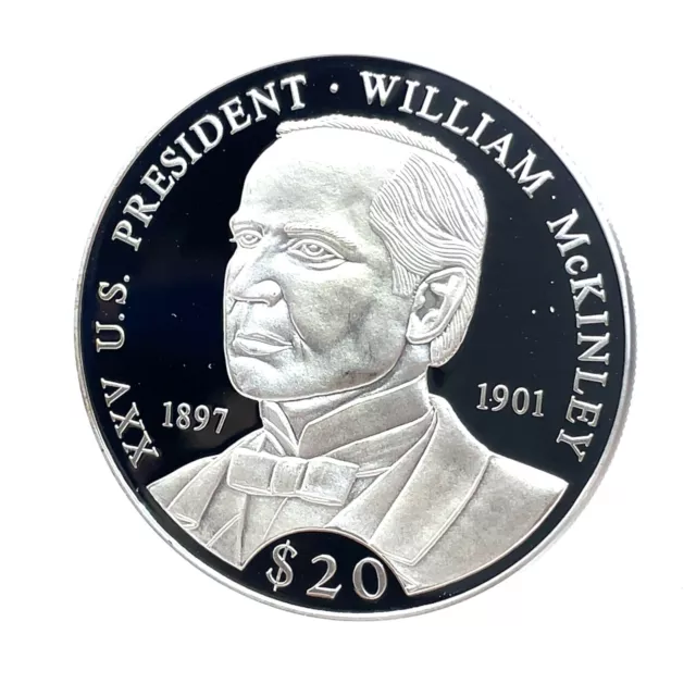 2000 LIBERIA XXV President William McKinley 20gr .999 Silver Proof $20 Coin