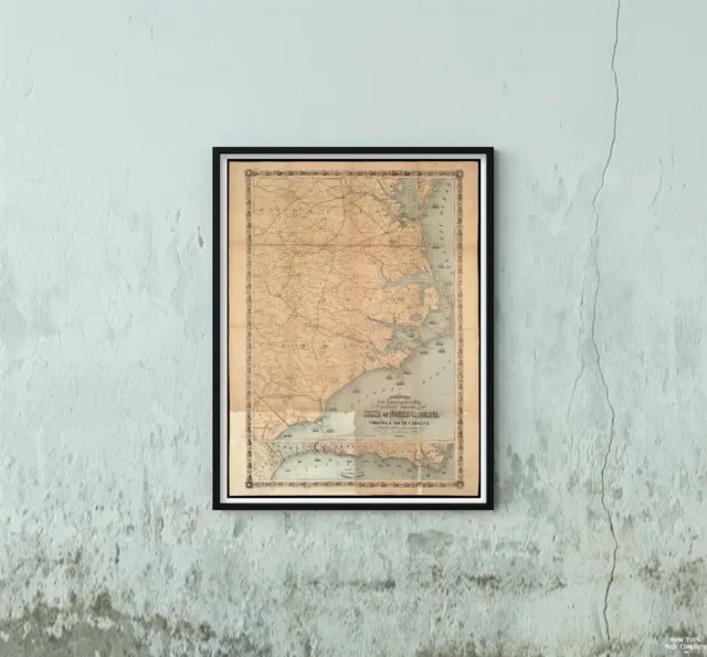1861 Map of North Carolina | Topographical Map | North Carolina Wall Art Map Rep