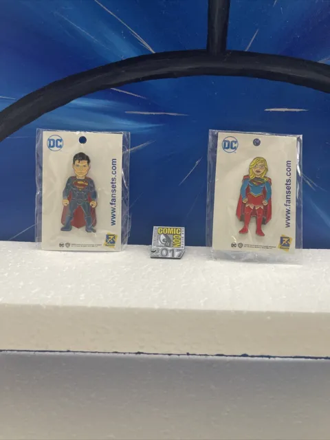 2017 SDCC Superman Supergirl and Con Pin Set