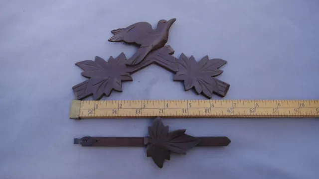 Vintage Black Forest Cuckoo Clock Wood Bird Top Trim And Pendulum