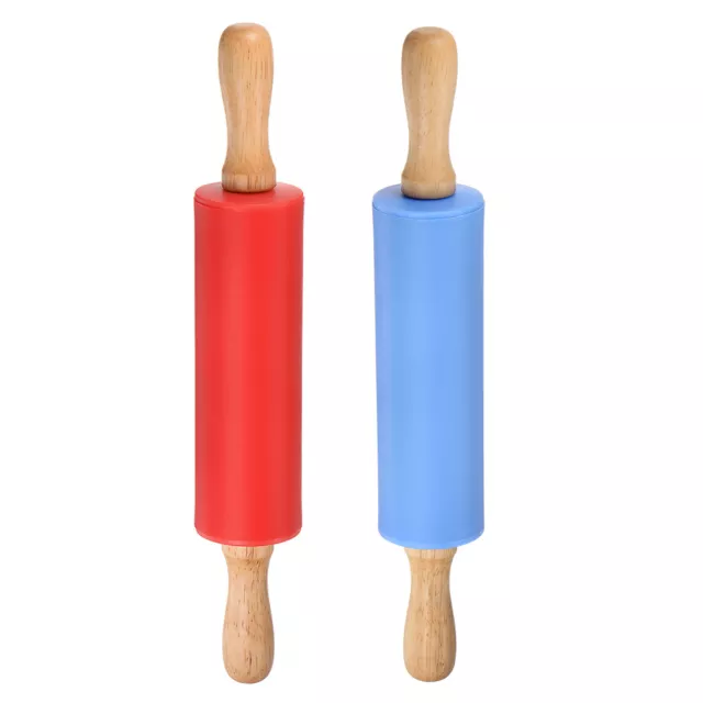 Silicone Rolling Pins for Baking Wood Handle 31cm x 4.2cm Red & Blue