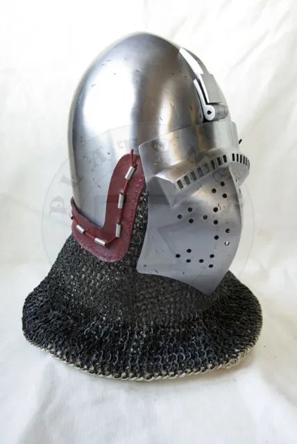 Medieval Sitten Bascinet Empire Helmet 14 Gauge Chainmail Viking Helmet