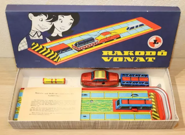 Vintage Blechspielzeug "Rakodo Vonat"  Eisenbahn Set, Verladezug, Lemezarugy OVP