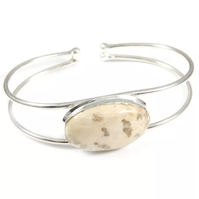 Graphic Feldspar Cuff Bracelet Silver Plated Jewelry Natural Gemstone GBD53