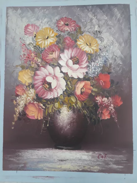 Bouquet de fleurs composition florale tableau peinture à l'huile sur toile