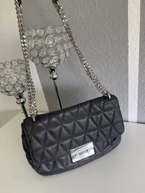 Michael Kors Sloan Umhängetasche Schwarz, Tasche Handtasche Schwarz Gesteppt