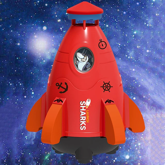 Space Rocket Sprinklers Rotating Water Powered Launcher Summer Fun Toys (Red)
