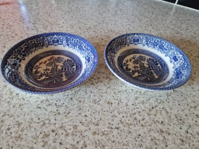 Vintage English Ironstone Tableware (EIT)-Old Willow 5 1/2" Cereal/Dessert Bowls