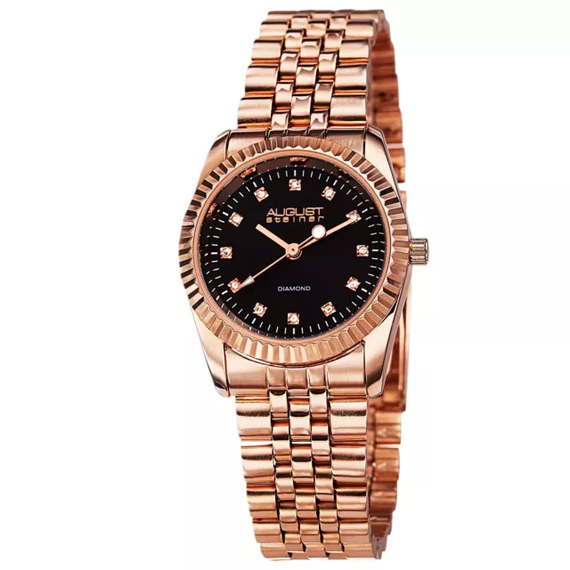 New Women's August Steiner AS8046RG Diamond Markers Rose-tone Bracelet Watch