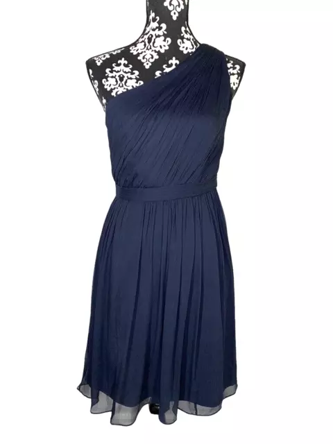 J Crew Kylie Dress Gown Navy Silk Chiffon One-Shoulder Above the Knee Dress Sz 4