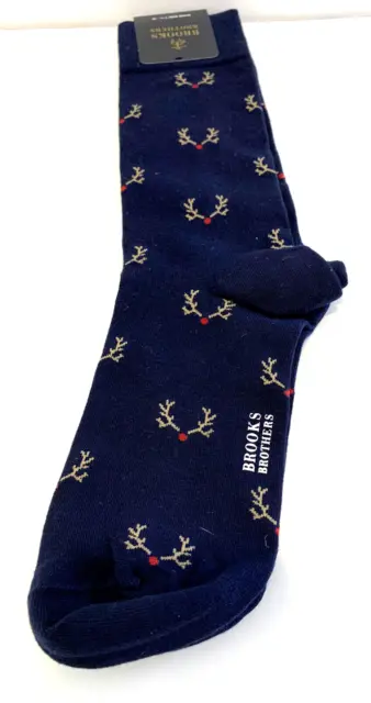 NWT Brooks Brothers Mens Dress Sock Xmas Reindeer Navy Blue Size 7.5-12