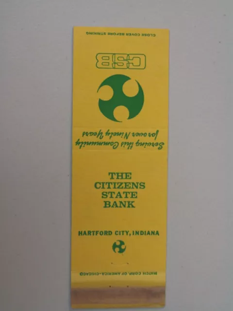 AK301 Vintage Matchbook Cover The Citizens State Bank Hartford City Indiana IN
