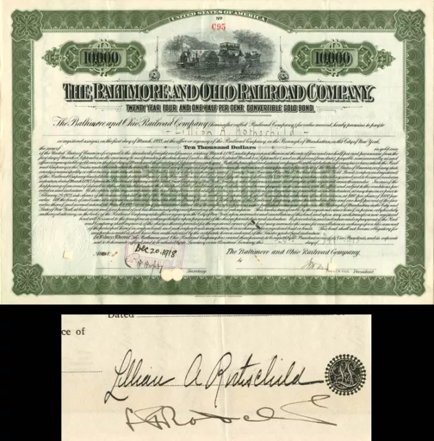 Baltimore and Ohio Railroad Co. Issued to and Signed by Lillian Rothschild - Aut