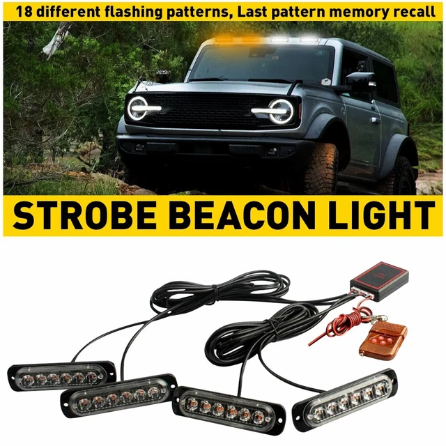 4X Amber/White Warning Quality Hazard Beacon Dash Strobe Light Bar Foglights