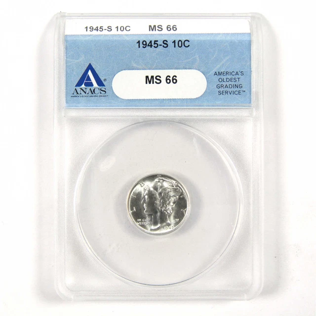 1945 S Mercury Dime MS 66 ANACS 90% Silver 10c Uncirculated SKU:I9094