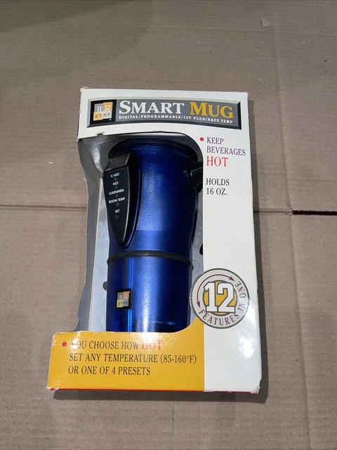 Smart Mug hot/cold beverage holds 16 oz Programmable 12v plug safe temp A1