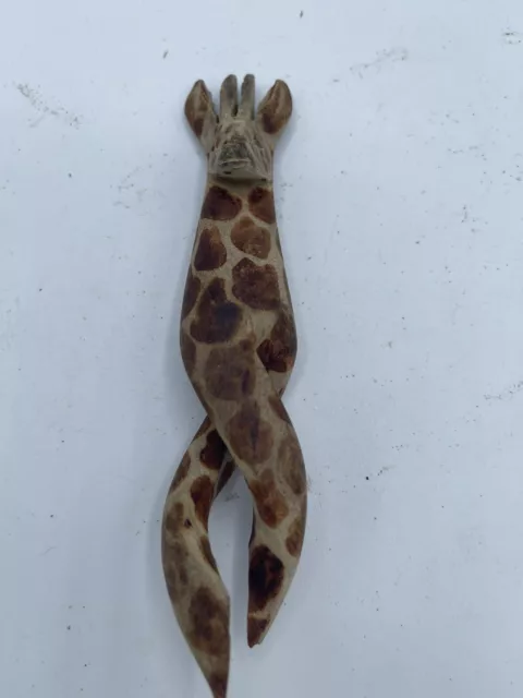 Carved Wooden Giraffe 5” Tall Wild Animal Wood Figurine. Unsure What It Is.