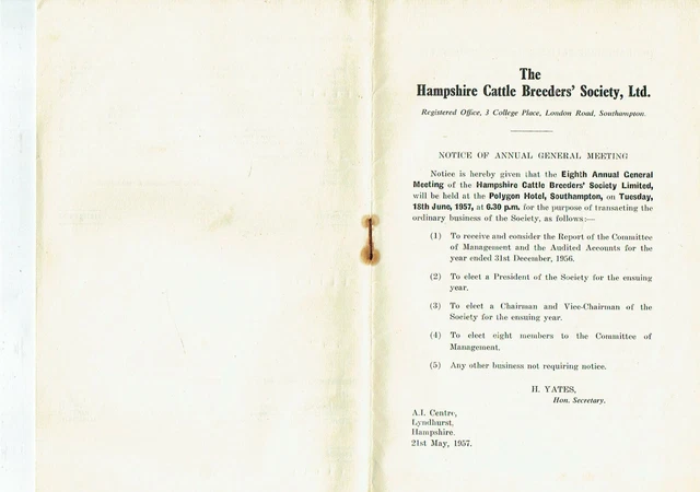 The Hampshire Cattle Breeders' Society Ltd, AGM Annual Report & Accounts 1956